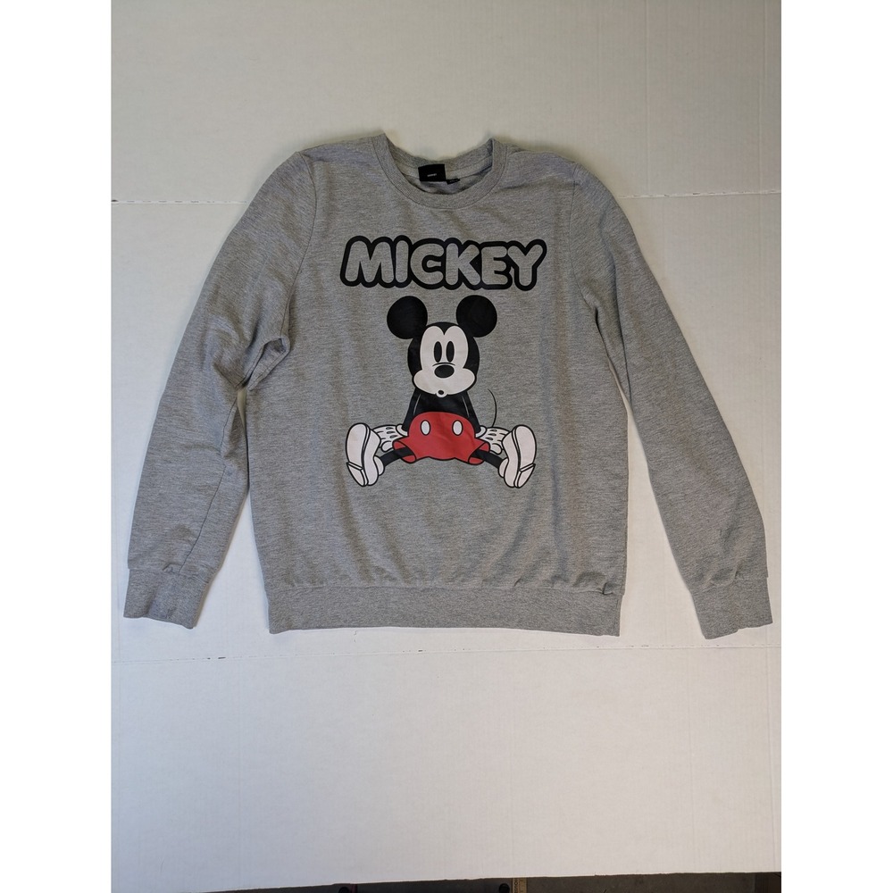 Disney Mickey Mouse Sweatshirt Mens Medium Gray Graphic Pullover Crewneck Fleece